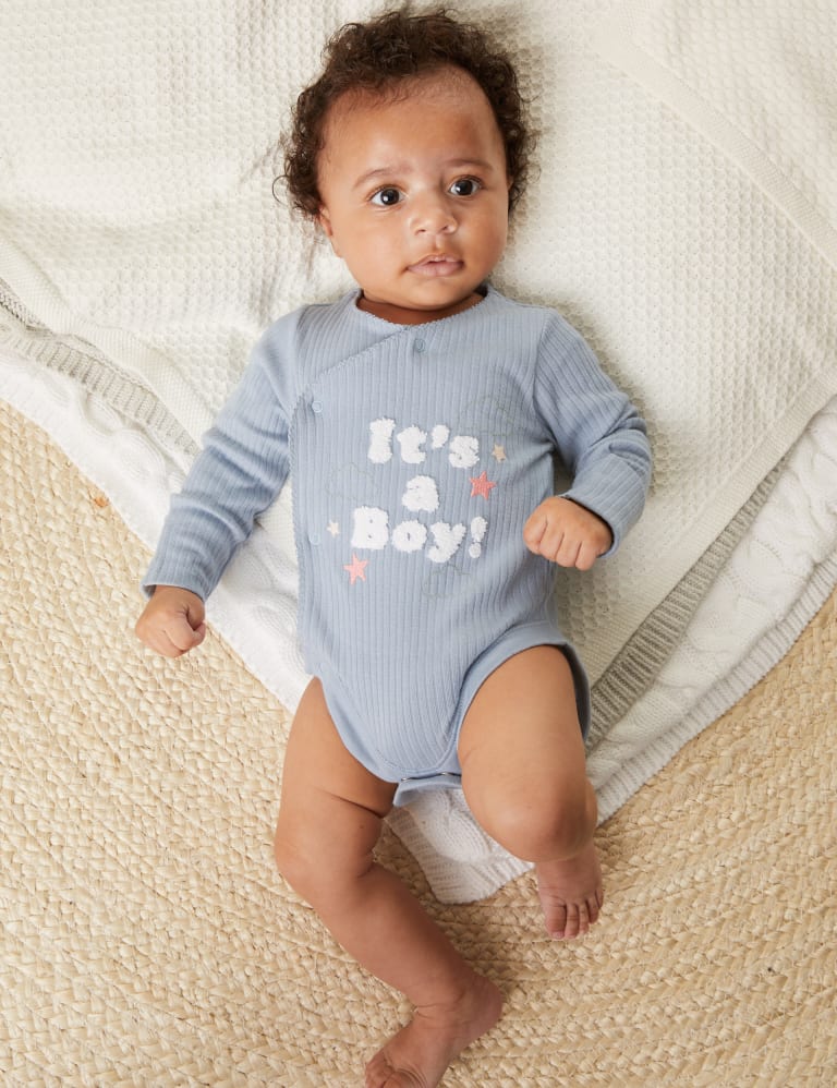 Pure Cotton It's A Boy Slogan Bodysuit (0-3 Mths) 3 of 5