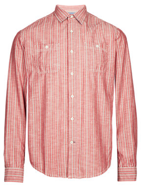 Pure Cotton Jackard Striped Shirt Image 2 of 5