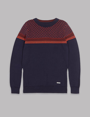 Pure Cotton Jacquard Jumper (3-14 Years) Image 2 of 3