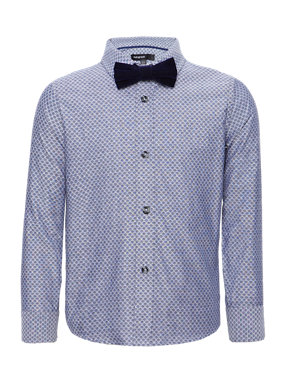 Pure Cotton Jacquard Shirt with Bow Tie Image 2 of 7