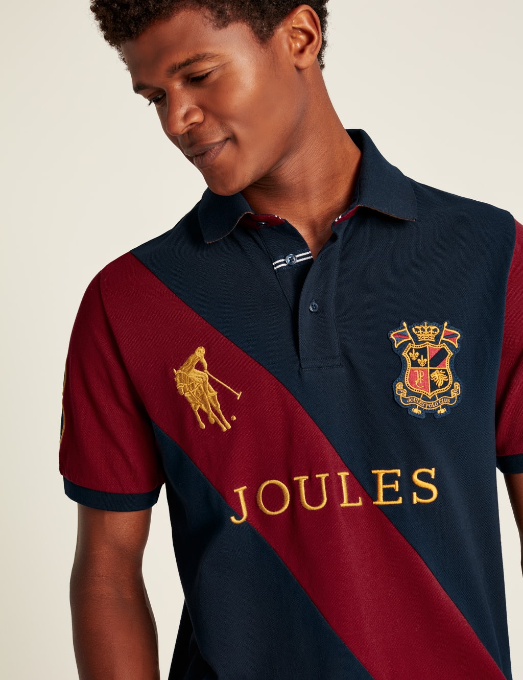 Pure Cotton Jersey Colour Block Polo Shirt Joules M S