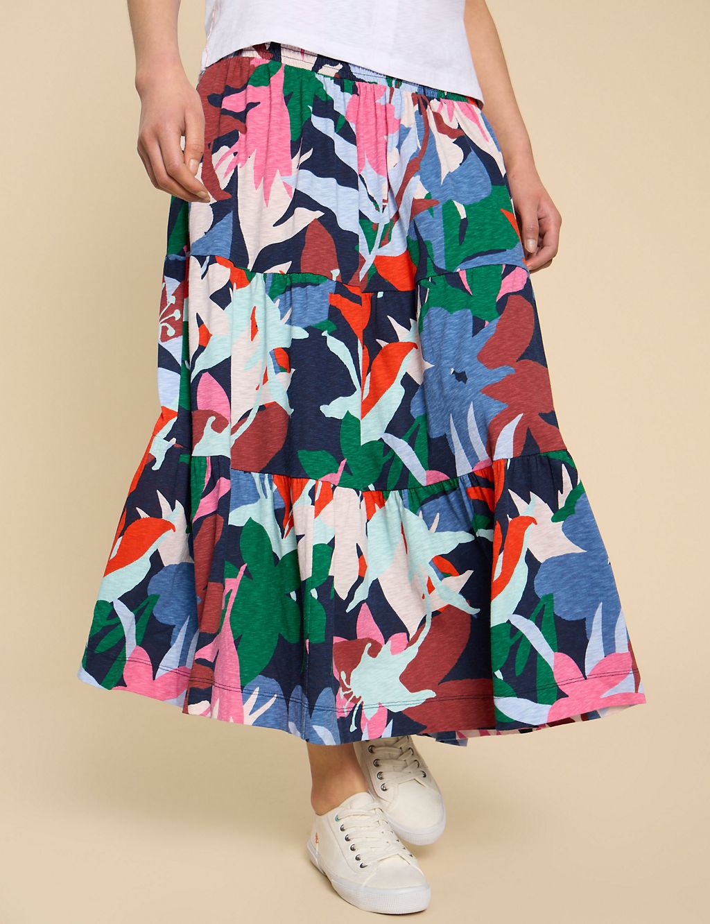 Pure Cotton Jersey Floral Tiered Maxi Skirt 2 of 6