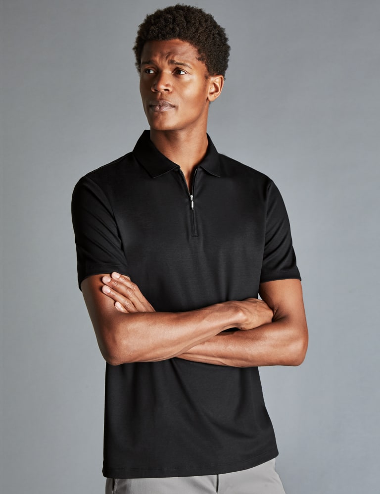 Pure Cotton Jersey Half Zip Polo Shirt 1 of 5