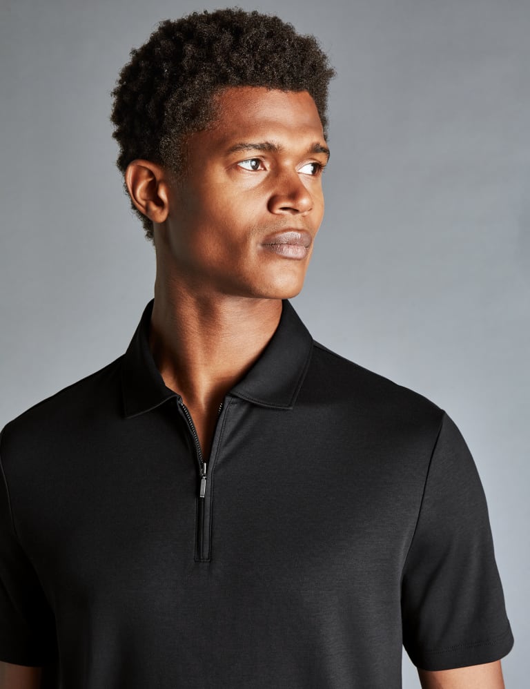 Pure Cotton Jersey Half Zip Polo Shirt 3 of 5