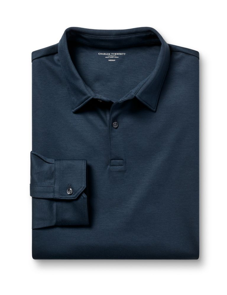 Pure Cotton Jersey Long Sleeve Polo Shirt 2 of 5