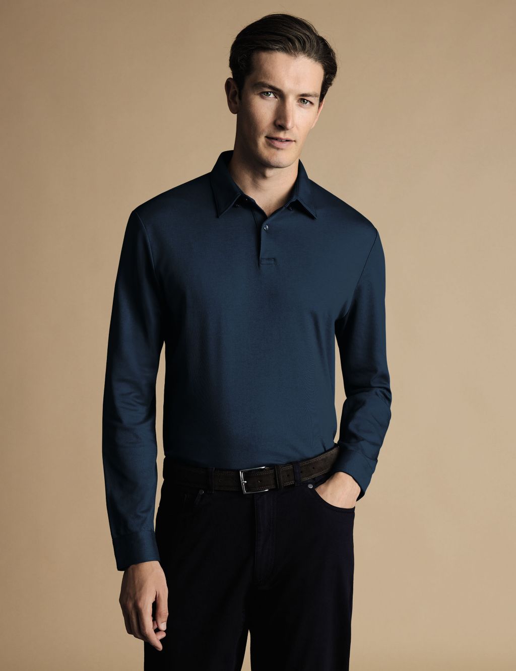 Pure Cotton Jersey Long Sleeve Polo Shirt 3 of 6