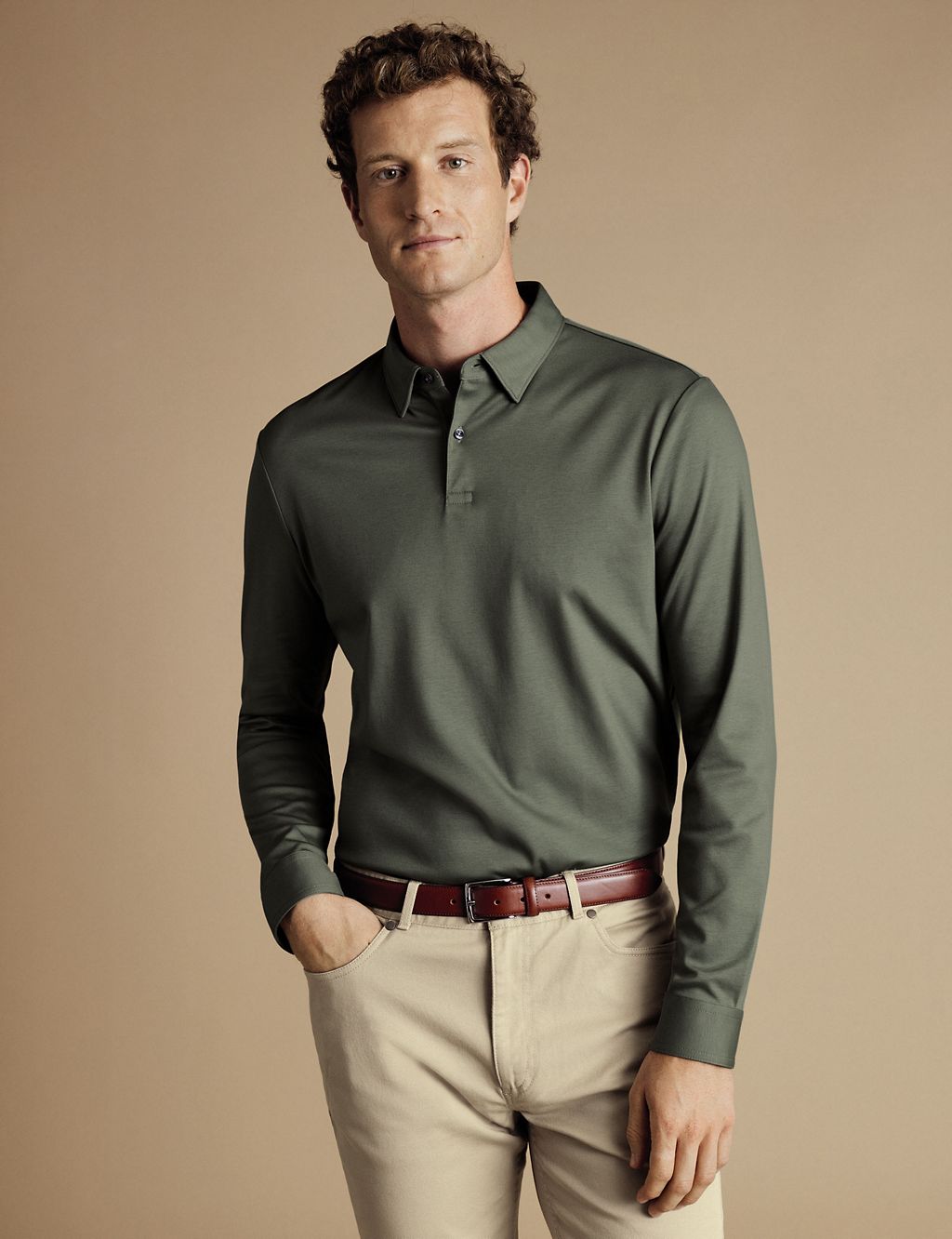 Pure Cotton Jersey Long Sleeve Polo Shirt 3 of 6