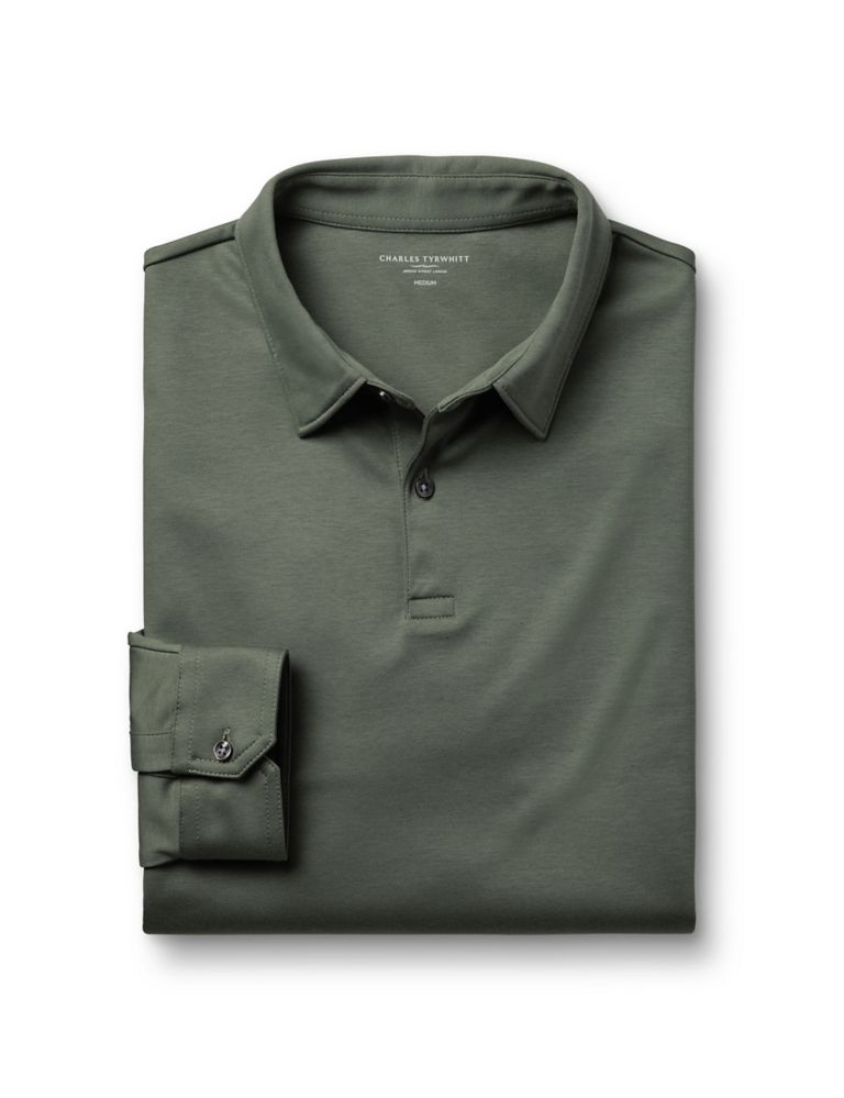 Pure Cotton Jersey Long Sleeve Polo Shirt 2 of 6