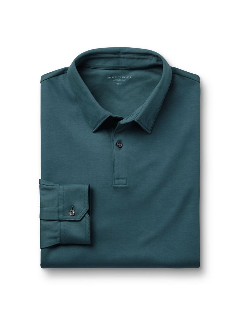 Pure Cotton Jersey Long Sleeve Polo Shirt 2 of 6