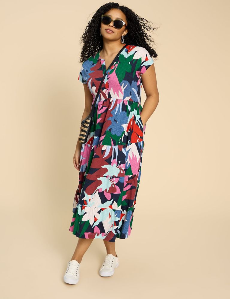Pure Cotton Jersey Printed Midi Tiered Dress 1 of 6