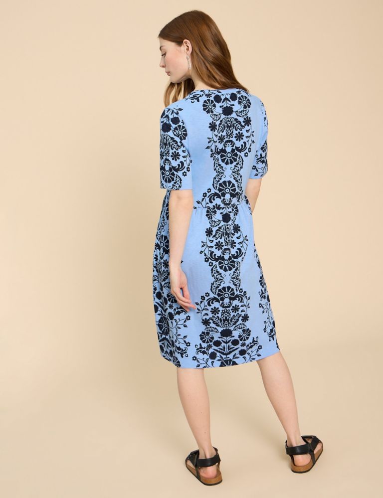 Pure Cotton Jersey Printed V-Neck Dress 4 of 6