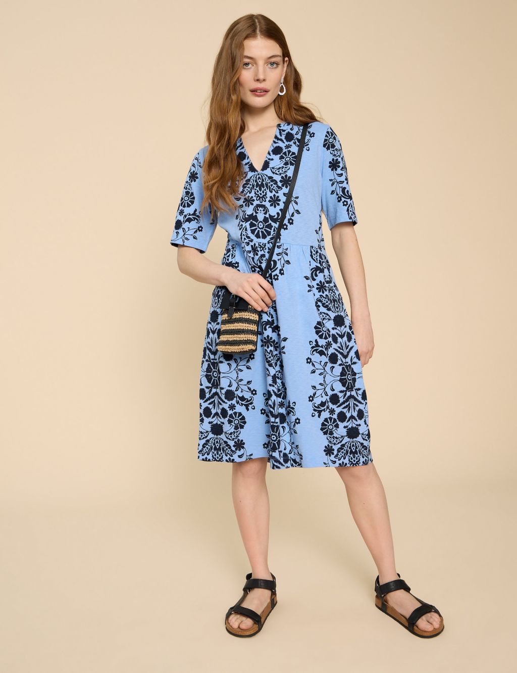 Pure Cotton Jersey Printed V-Neck Dress 5 of 6