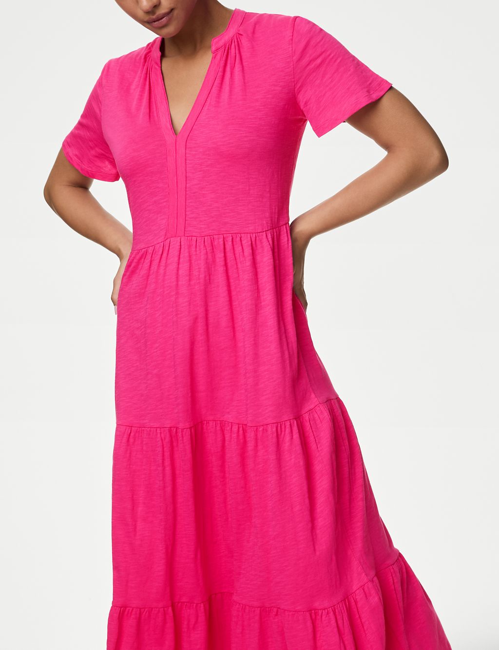 Pure Cotton Jersey V-Neck Midi Tiered Dress 4 of 5
