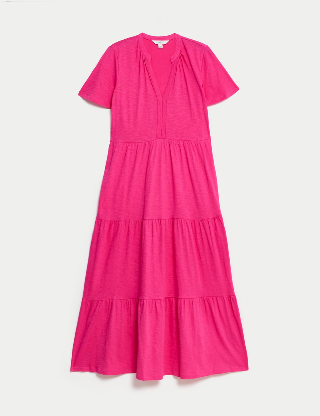 Pure Cotton Jersey V-Neck Midi Tiered Dress 1 of 5