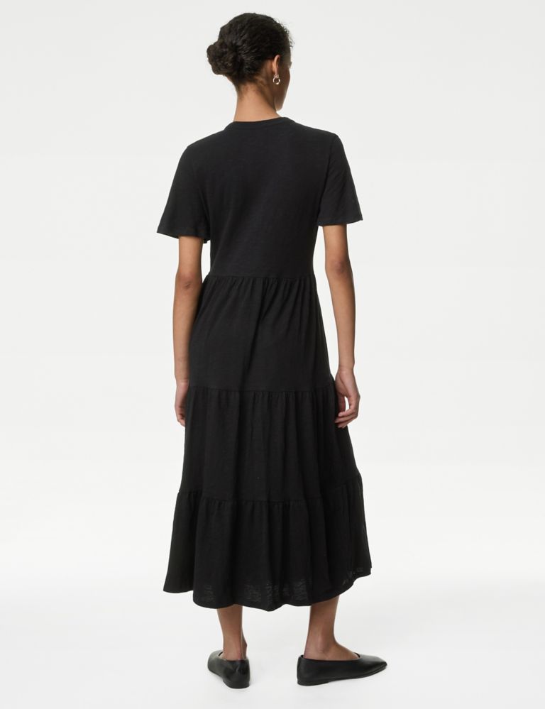 Pure Cotton Jersey V-Neck Midi Tiered Dress 4 of 4