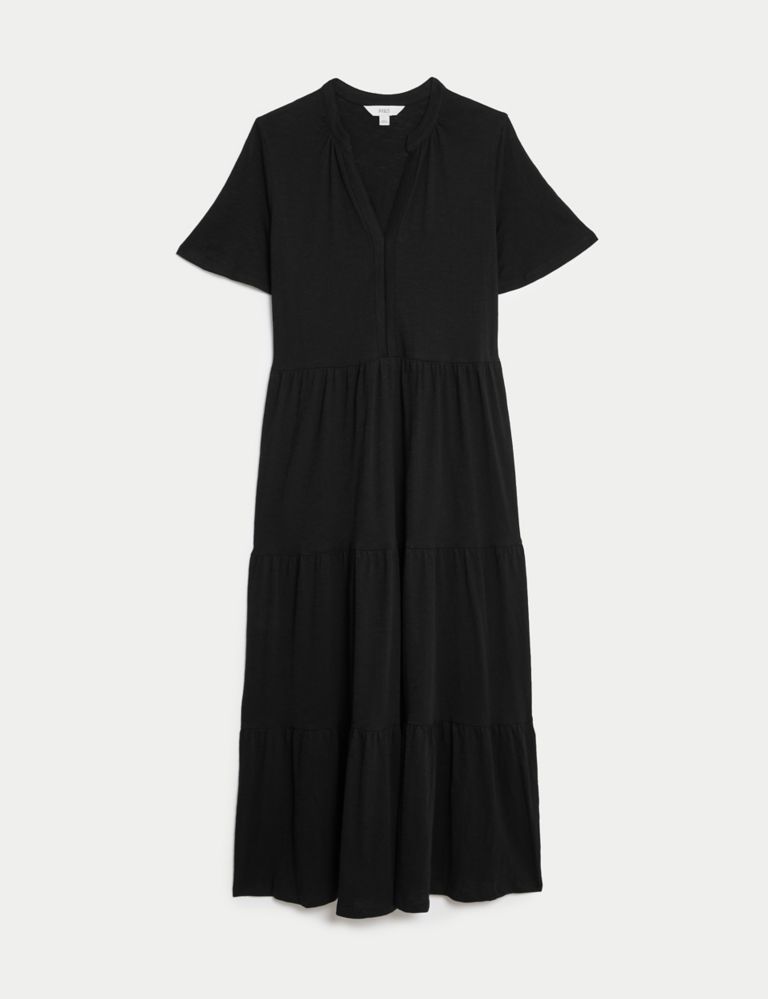 Pure Cotton Jersey V-Neck Midi Tiered Dress 2 of 4
