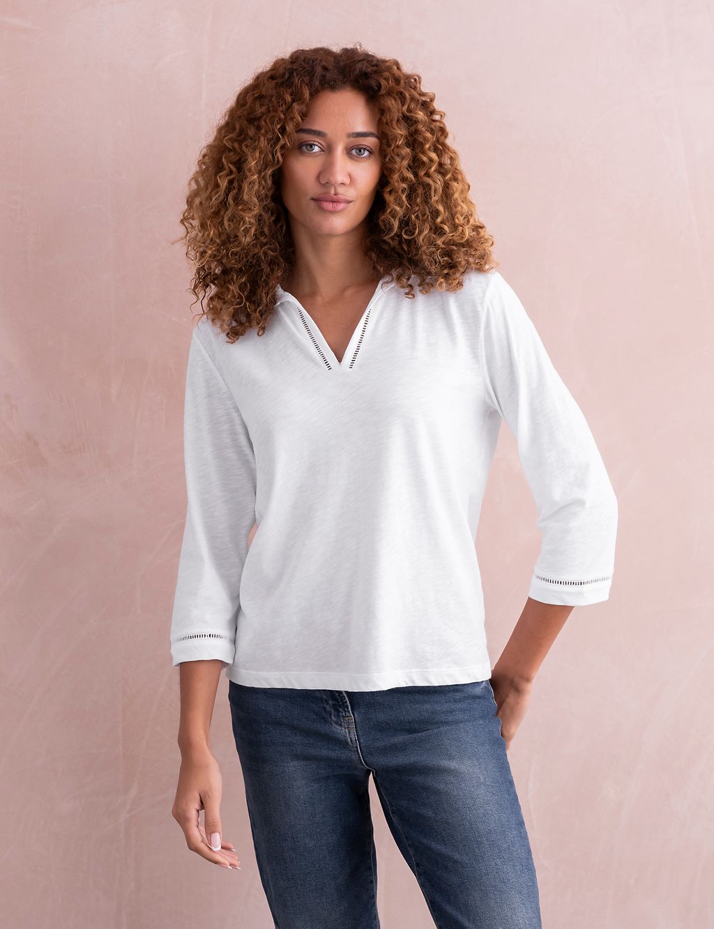 Pure Cotton Jersey V-Neck Polo Top 3 of 6