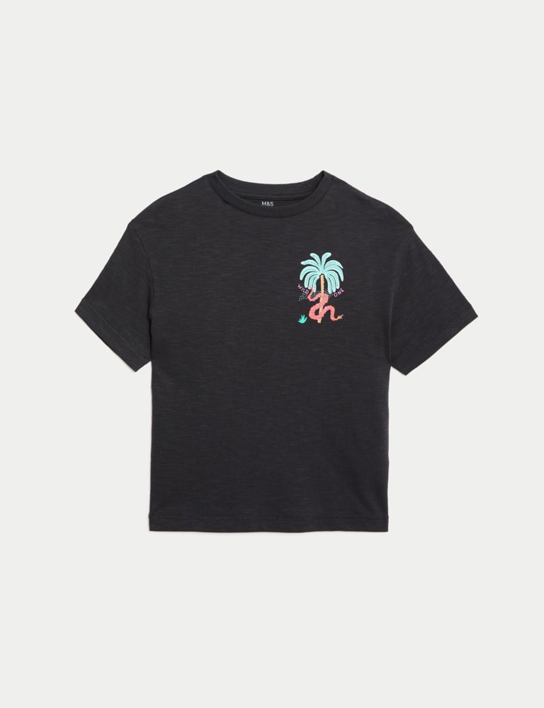 Pure Cotton Jungle Embroidered T-Shirt (2-8 Yrs) 1 of 2