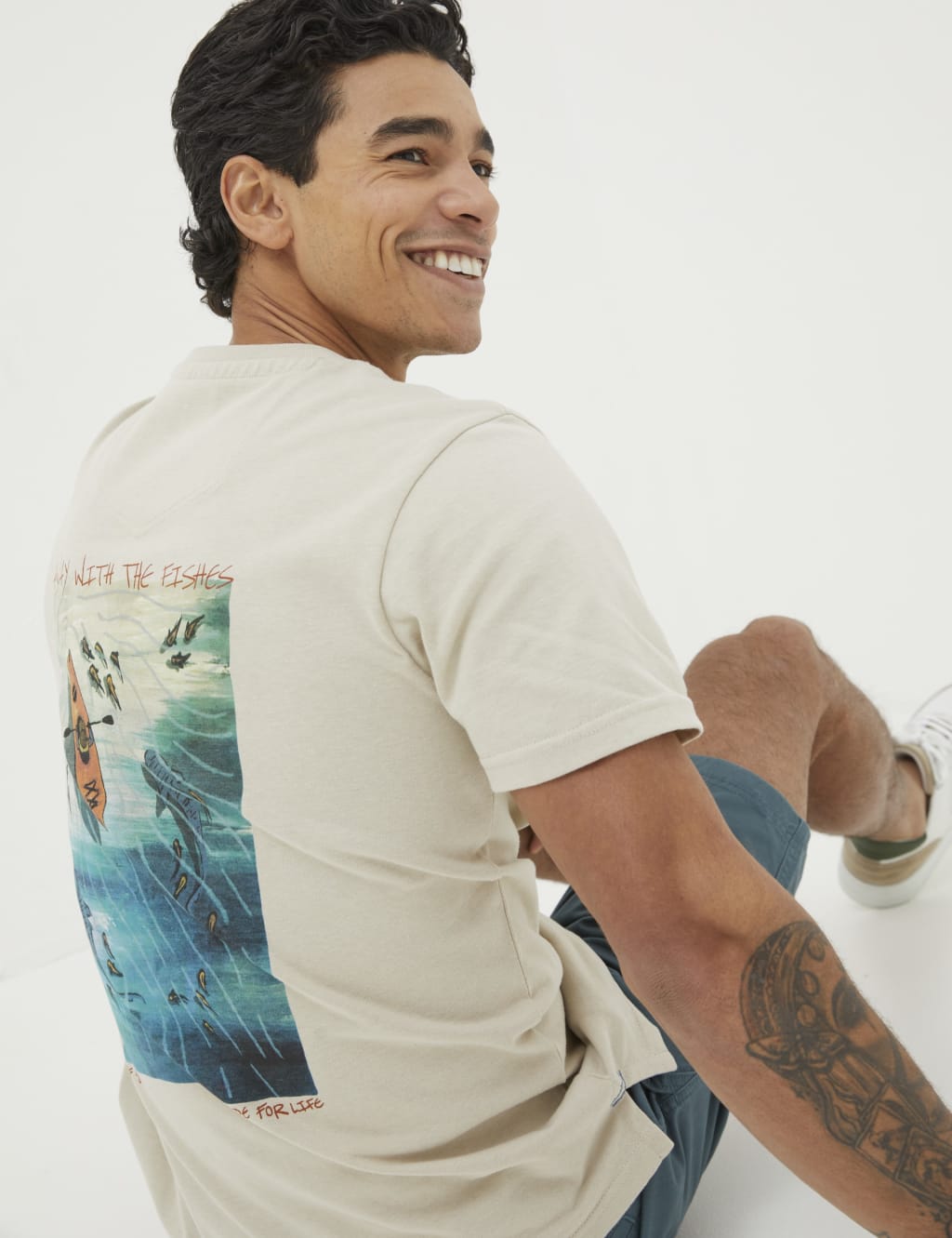 Pure Cotton Kayak Graphic Crew Neck TShirt FatFace M&S