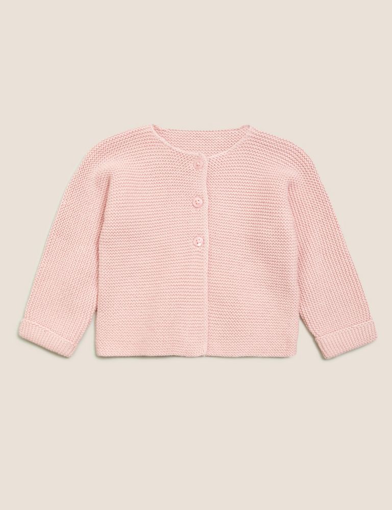Pure Cotton Knitted Cardigan (7lbs-12 Mths) 1 of 3