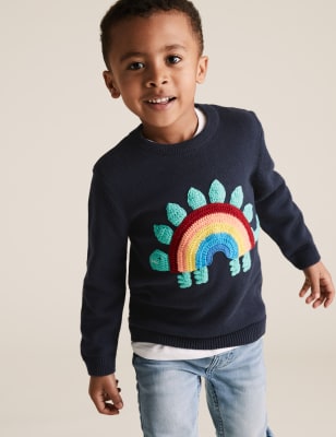 Pure Cotton Knitted Dinosaur Rainbow Jumper (2-7 Yrs)