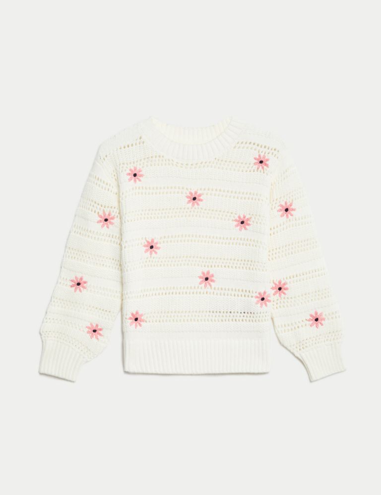 Pure Cotton Knitted Floral Jumper (2-8 Yrs) 2 of 4