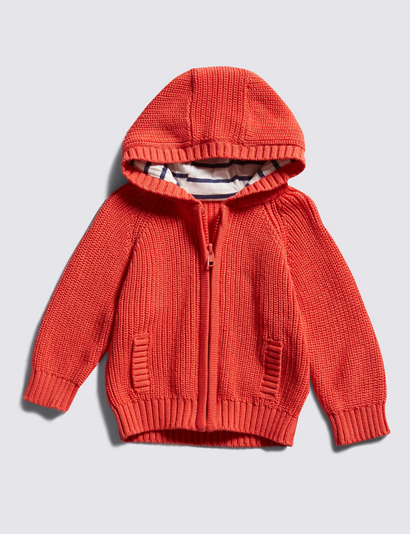 Pure Cotton Knitted Hooded Top Image 1 of 2