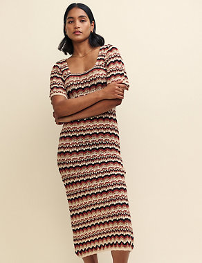 Pure Cotton Knitted Scoop Neck Midi Dress Image 2 of 8