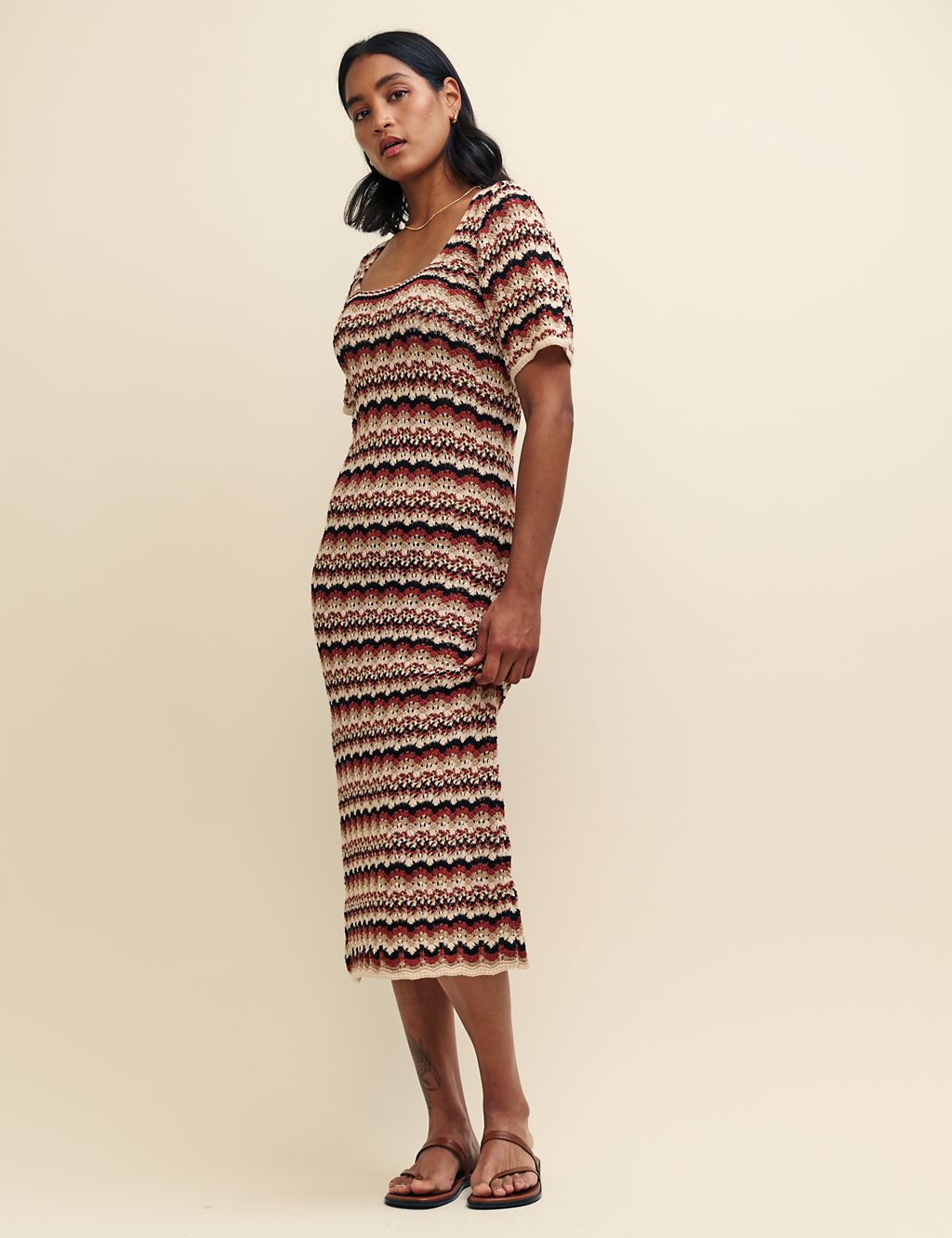 Pure Cotton Knitted Scoop Neck Midi Dress 2 of 8