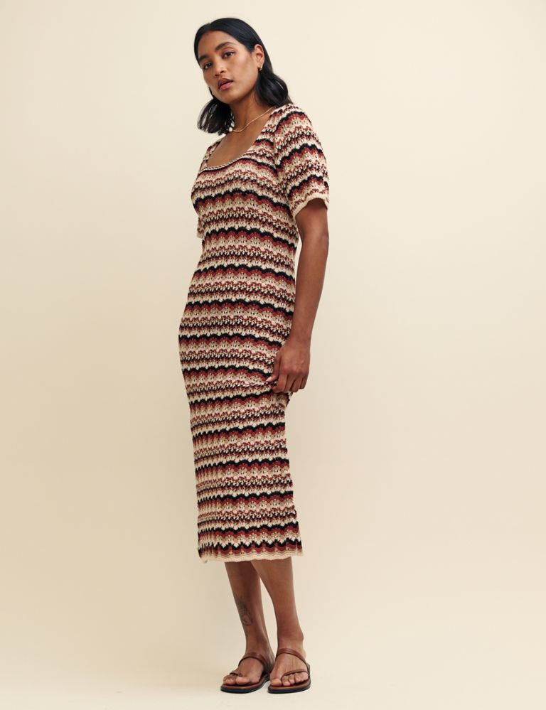 Pure Cotton Knitted Scoop Neck Midi Dress 3 of 8