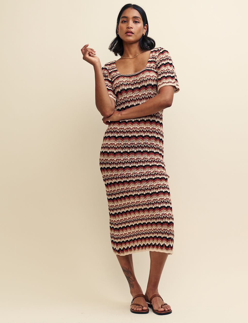 Pure Cotton Knitted Scoop Neck Midi Dress 7 of 8