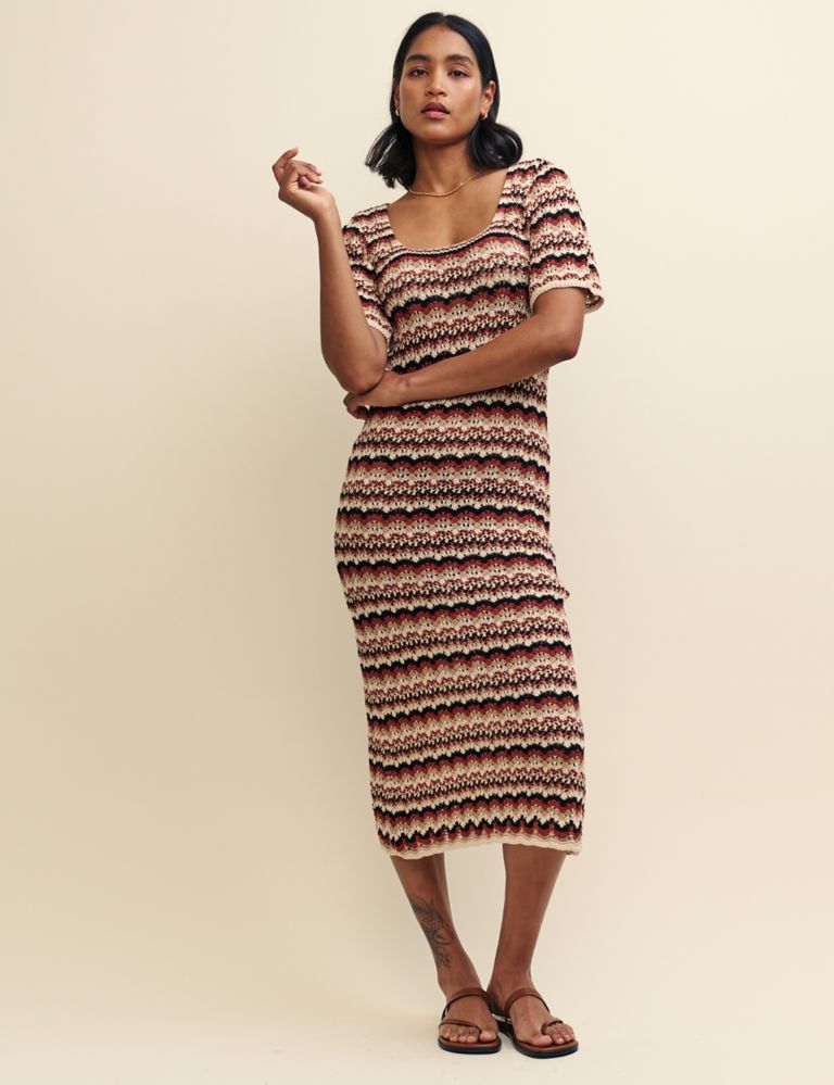 Pure Cotton Knitted Scoop Neck Midi Dress 4 of 8