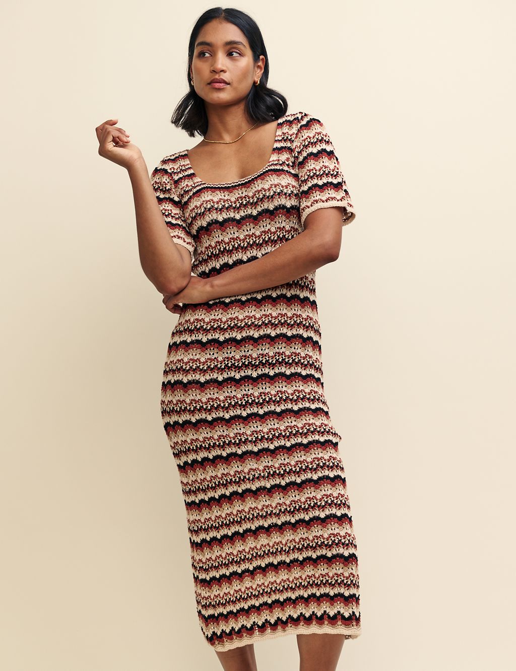 Pure Cotton Knitted Scoop Neck Midi Dress 8 of 8