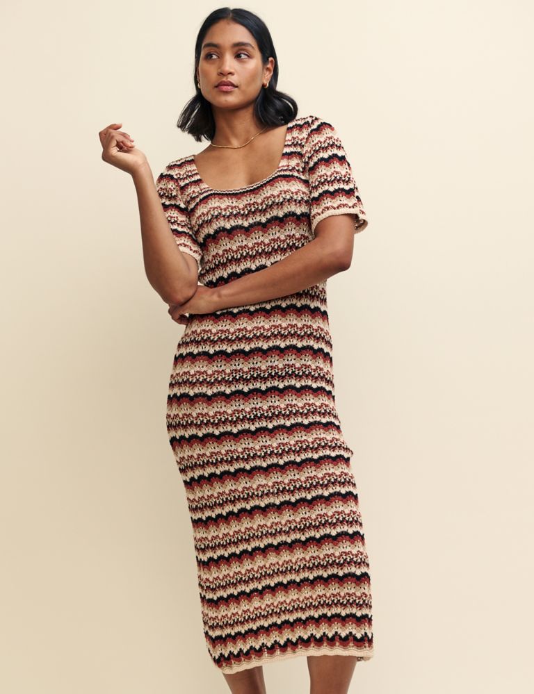 Pure Cotton Knitted Scoop Neck Midi Dress 5 of 8