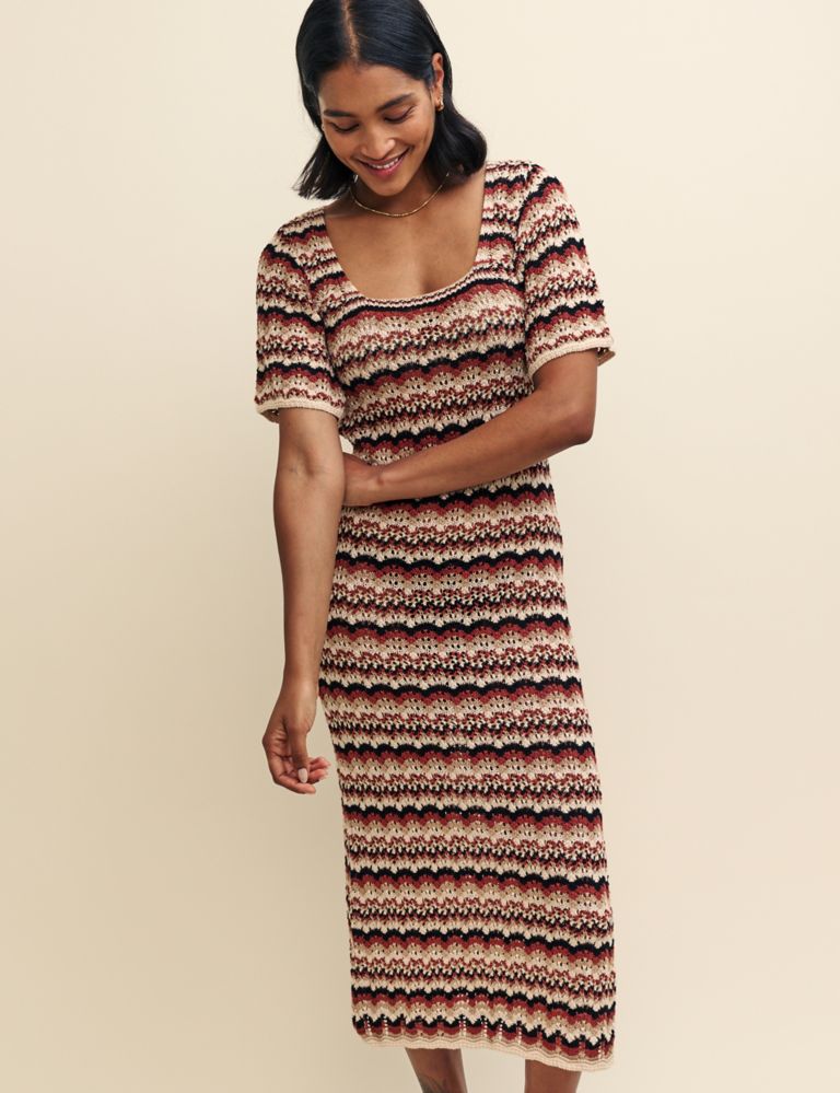 Pure Cotton Knitted Scoop Neck Midi Dress 6 of 8