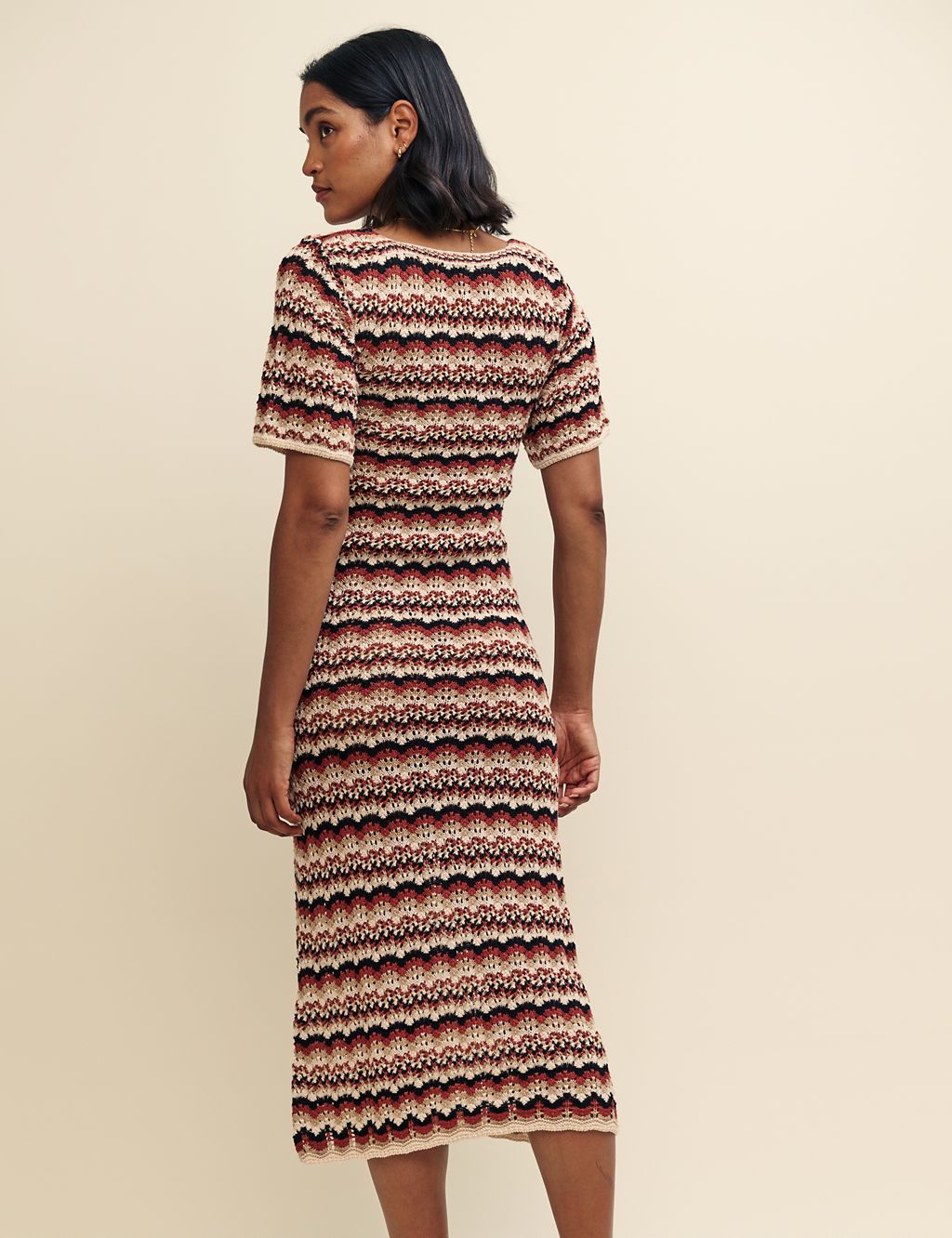 Pure Cotton Knitted Scoop Neck Midi Dress 5 of 8