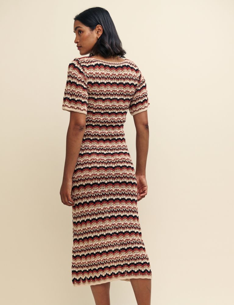 Pure Cotton Knitted Scoop Neck Midi Dress 7 of 8