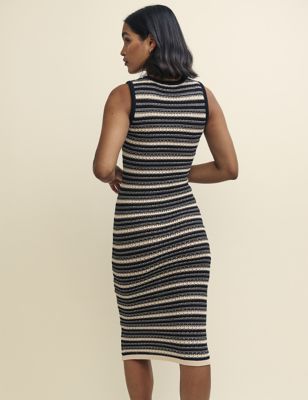 Pure Cotton Knitted Striped Midi Dress Image 2 of 4