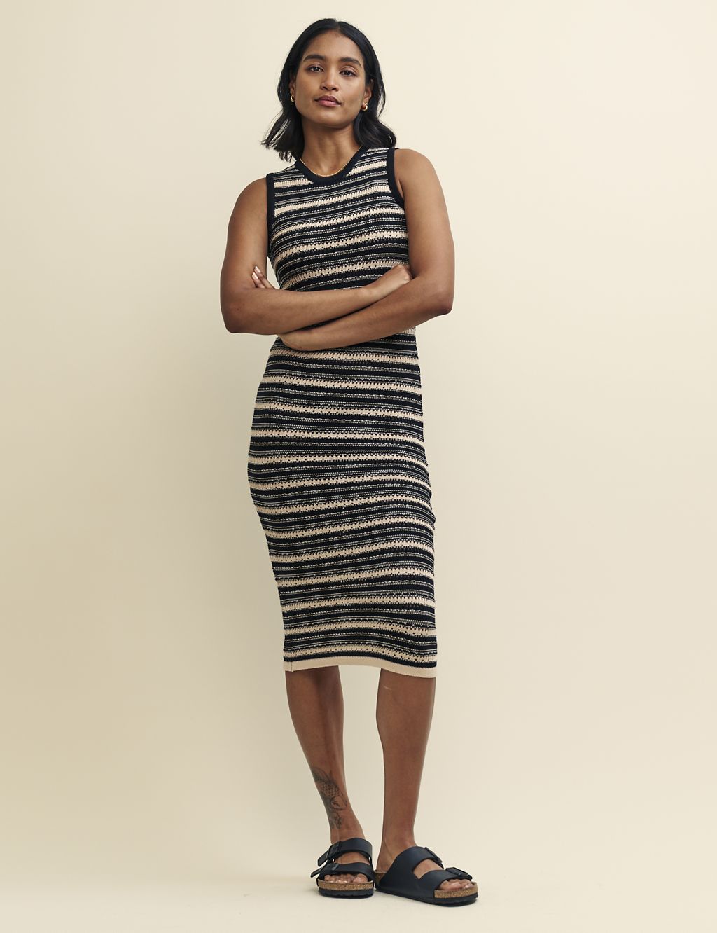 Pure Cotton Knitted Striped Midi Dress 3 of 4