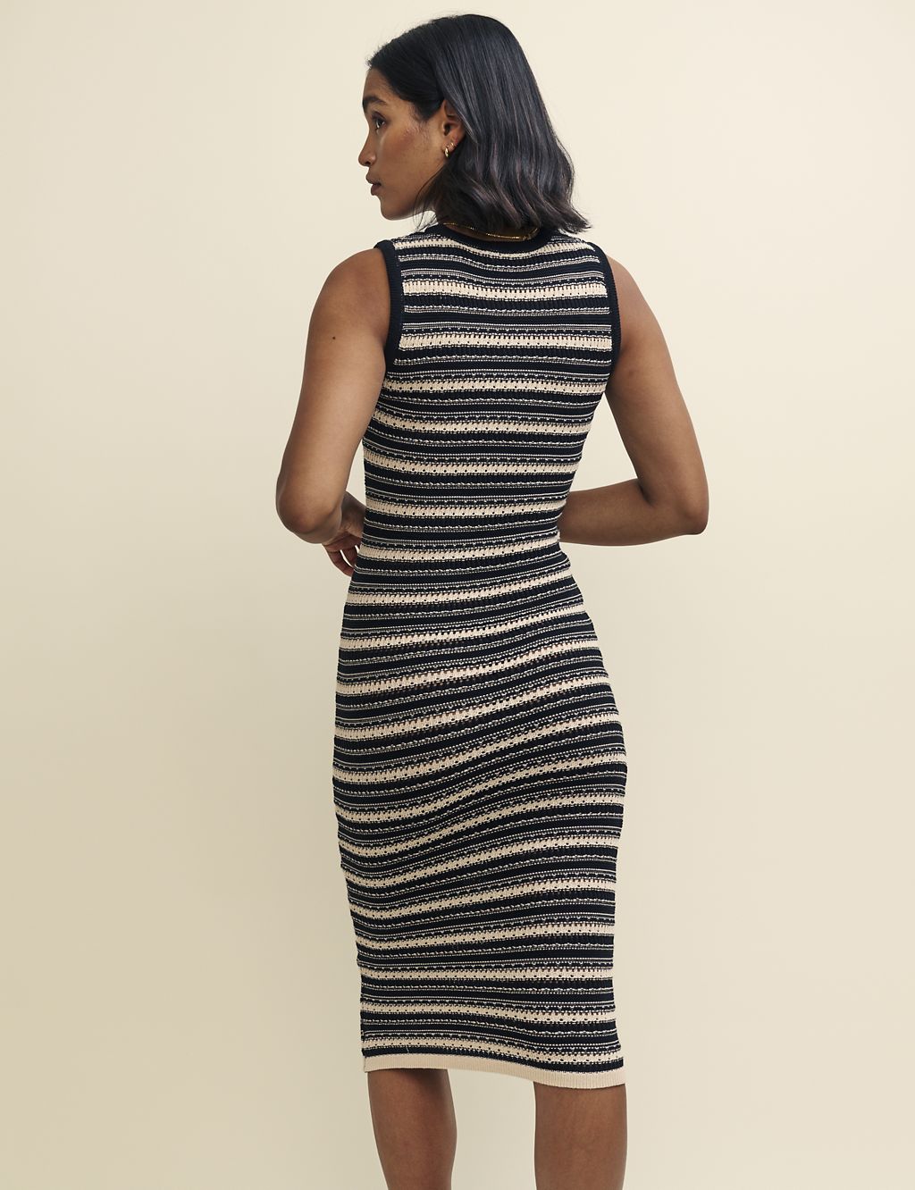 Pure Cotton Knitted Striped Midi Dress 1 of 4