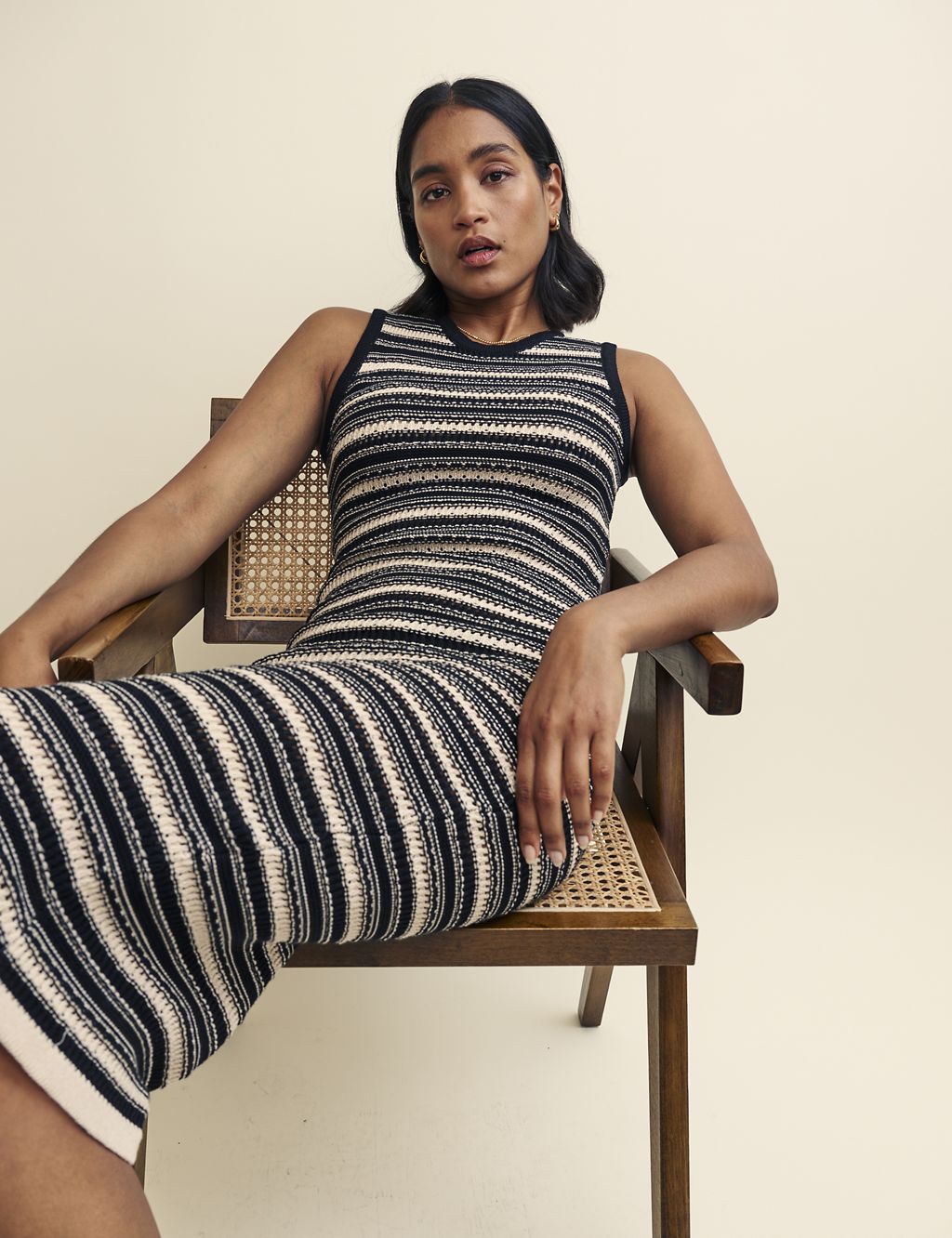 Pure Cotton Knitted Striped Midi Dress 4 of 4