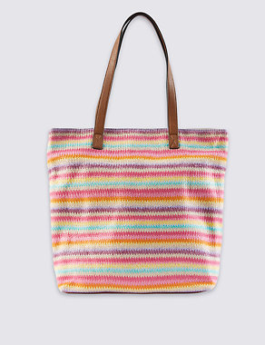 Pure Cotton Knitted Striped Shopper Bag Image 2 of 5