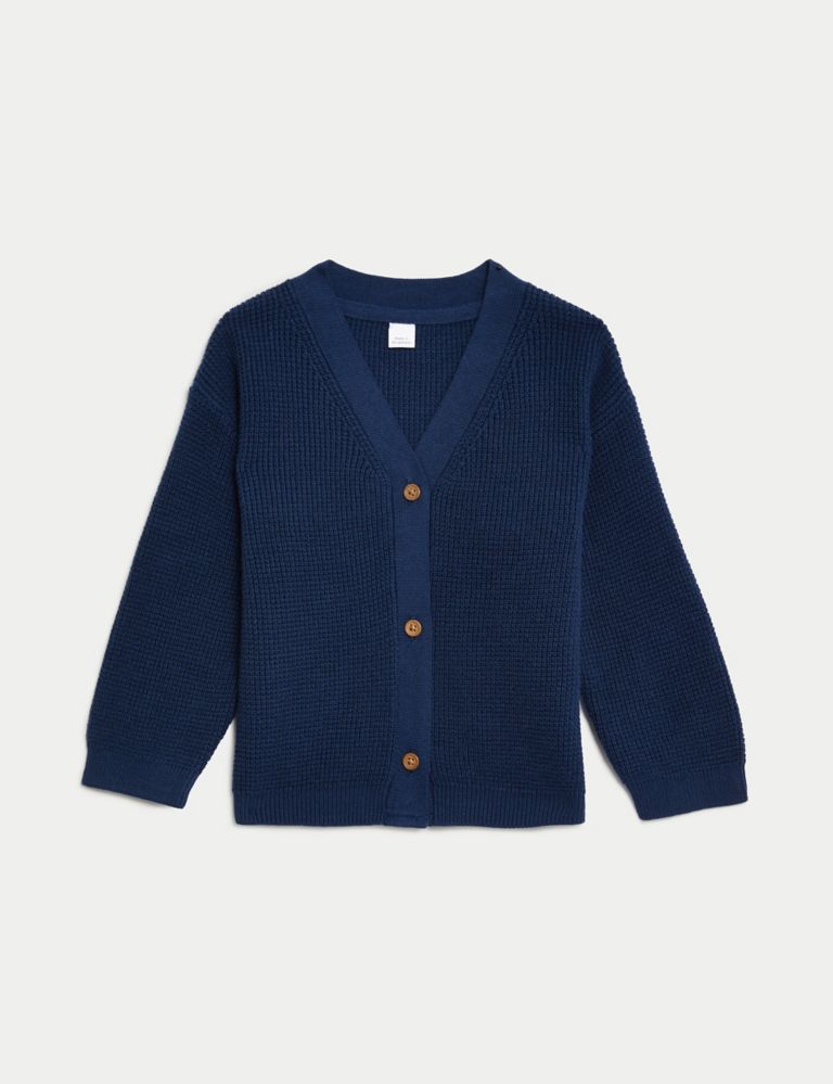Pure Cotton Knitted Textured Cardigan (0-3 Yrs) 1 of 3
