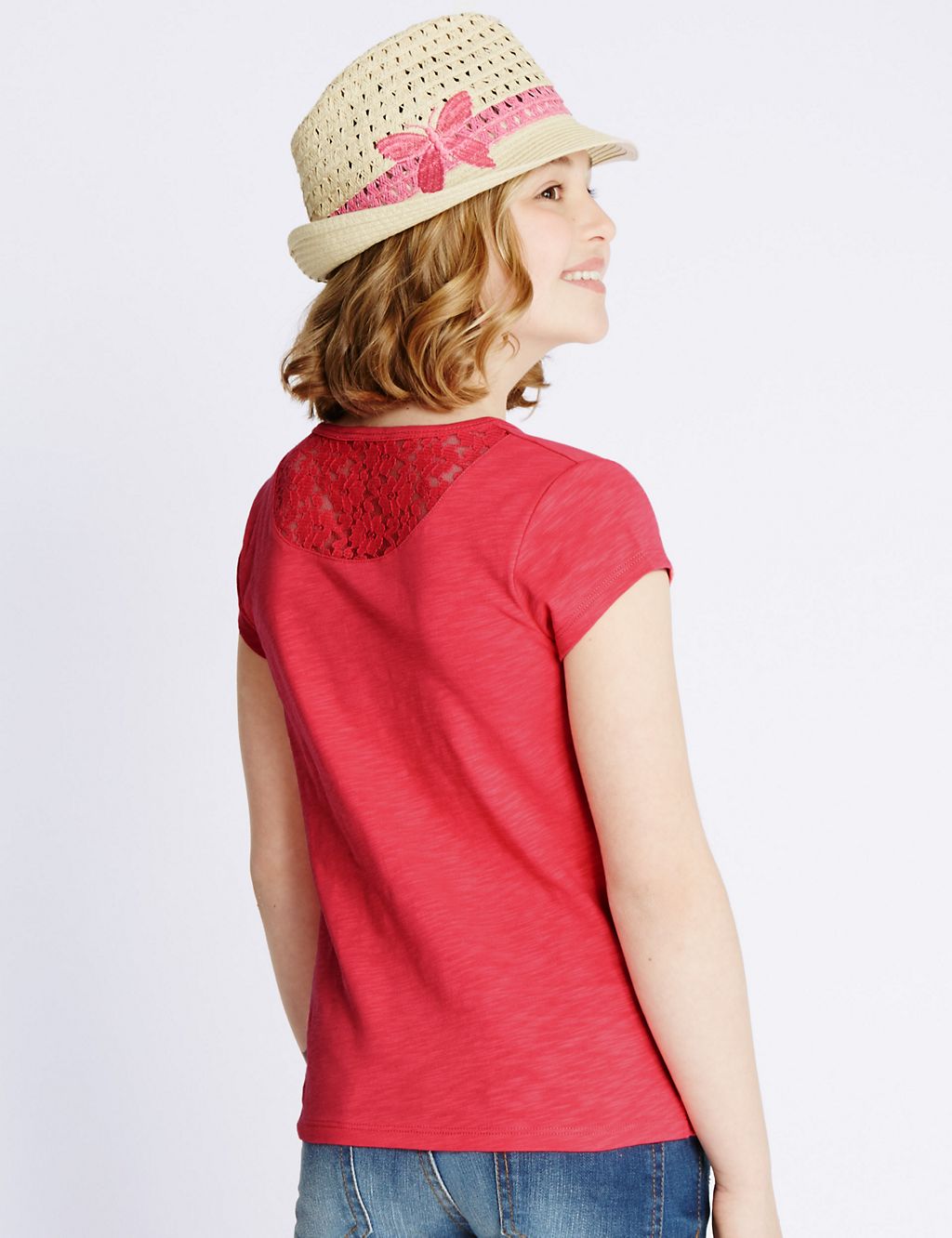 Pure Cotton Lace Back T-Shirt (5-14 Years) 2 of 3