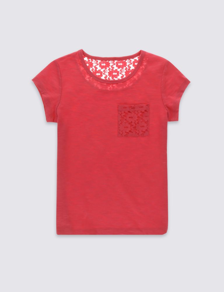 Pure Cotton Lace Back T-Shirt (5-14 Years) 2 of 3