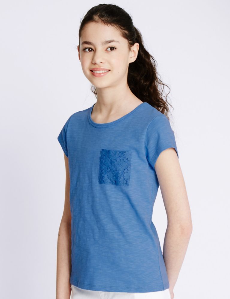 Pure Cotton Lace Back T-Shirt with StayNEW™ (5-14 Years) 1 of 3