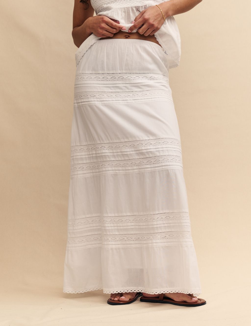 Pure Cotton Lace Detail Maxi Tiered Skirt 1 of 5