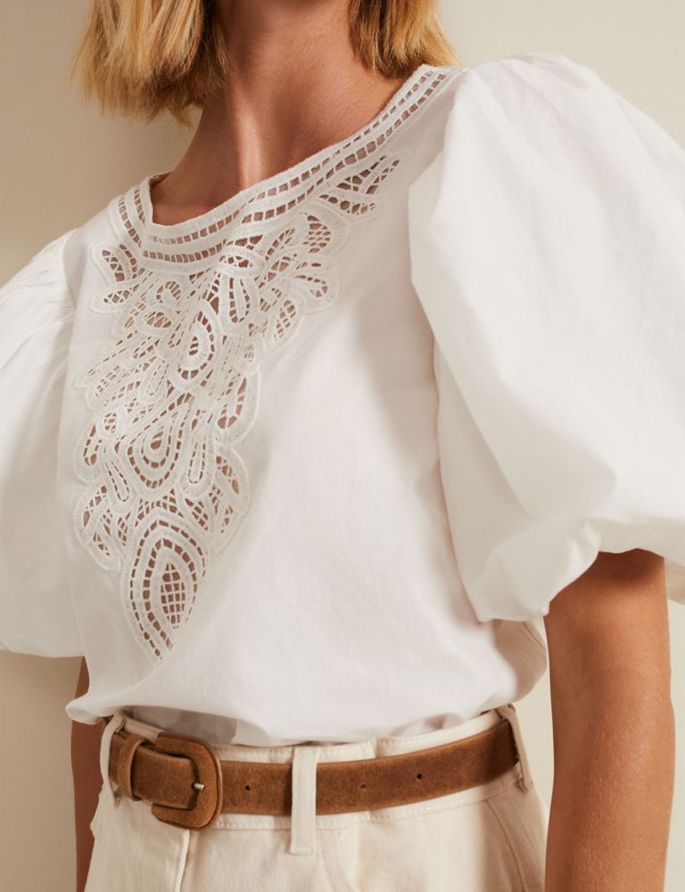 Pure Cotton Lace Detail Puff Sleeve Blouse 5 of 6