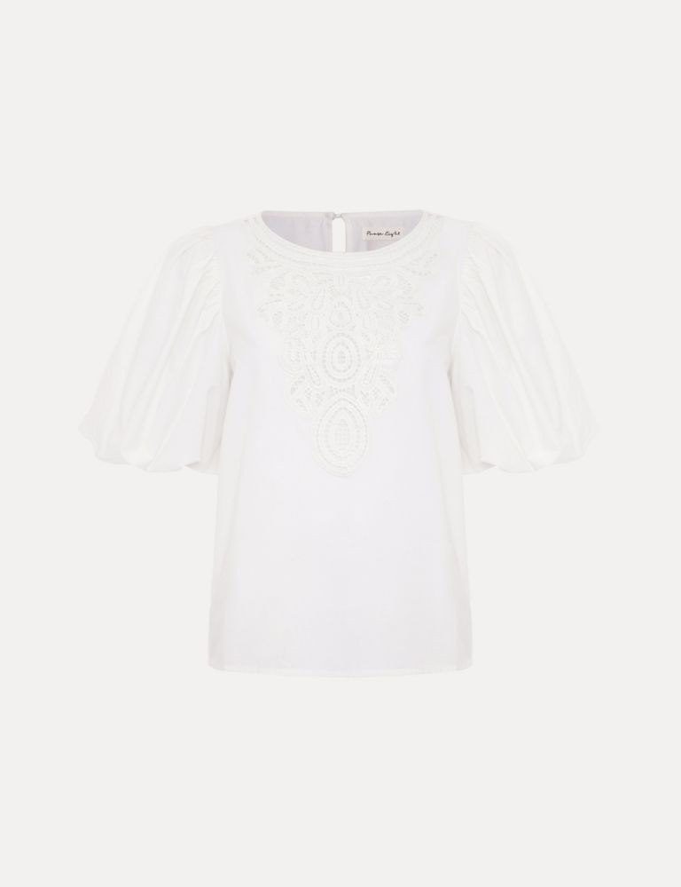 Pure Cotton Lace Detail Puff Sleeve Blouse 2 of 6