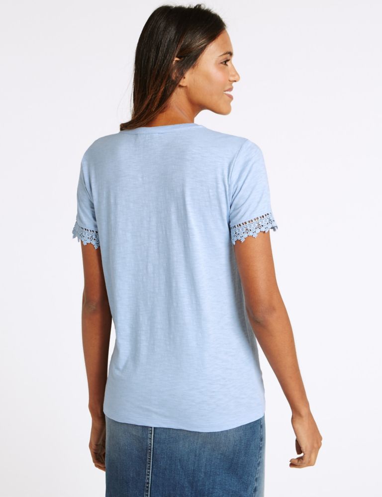 Pure Cotton Lace Detail T-Shirt 3 of 4